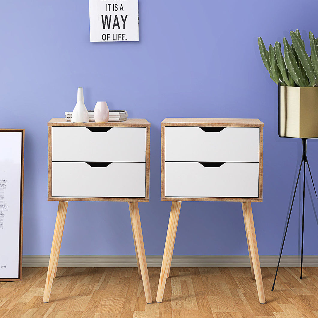 Double drawer bedside table-white 2 pcs