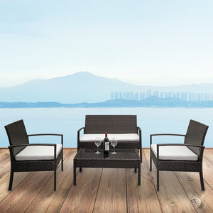 Outdoor 2pcs Arm Chairs 1pc Love Seat & Tempered Glass Coffee Table Rattan Sofa Set  XH