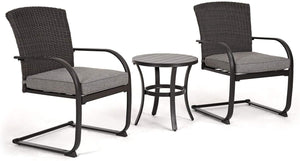 Grand patio 3 Piece Outdoor Bistro Set with Cushioned Wicker Spring Chairs and Metal Side Table