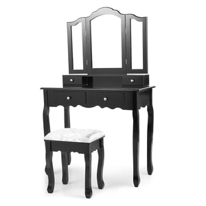 Four Drawer Three Mirror Dressing Table-Black