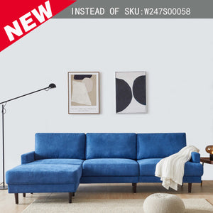 Modern fabric sofa L shape, 3 seater with ottoman-104" Blue