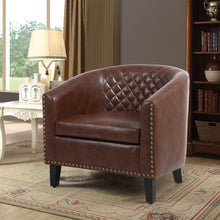 Load image into Gallery viewer, accent Barrel chair living room chair with nailheads and solid wood legs Brown pu leather
