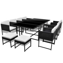 Load image into Gallery viewer, 13 Piece Outdoor Dining Set with Cushions Poly Rattan Black