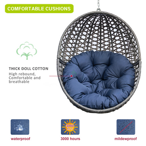 Wicker Basket Swing Chair;  Hanging Egg Chairs with Durable Stand and Waterproof Cushion for Outdoor Patio