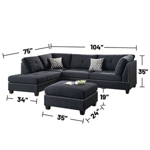 Polyfiber Reversible Sectional Sofa with Ottoamn in Black