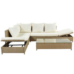 Adjustable Chaise Lounge , Natural Brown+ Beige Cushion