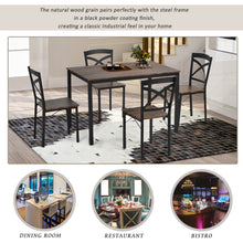 Load image into Gallery viewer, 5-Piece Industrial Wooden Dining Set with Metal Frame and 4 Ergonomic Chairs