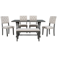 Load image into Gallery viewer, 6-Piece Dining Table and Chair Set with Special-shaped Legs and Foam-covered Seat Backs&amp;Cushions for Dining Room