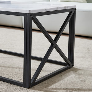 Modern Sturdy rectangle coffee table,Black metal frame with marble color top-43.3"