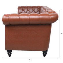 Load image into Gallery viewer, 84&#39; BROWN PU Rolled Arm Chesterfield Three Seater Sofa.