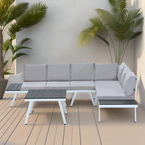 Aluminum Patio Furniture Set, Modern Garden Sectional Sofa Set with End Tables.