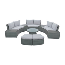 Load image into Gallery viewer, 10-Piece Outdoor Sectional Half Round Patio Rattan Sofa Set, PE Wicker Conversation Furniture Set for Free Combination, Light Gray