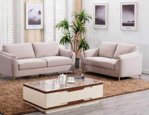 The Sofa Beige Color with Gold Metal Legs Plywood Pocket Springs and Foam Casual Living Room Furniture