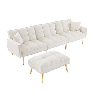 Modern Velvet Upholstered Reversible Sectional Sofa Bed ; L-Shaped Couch with Movable Ottoman For Living Room.