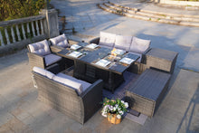 Load image into Gallery viewer, 7 PCS  Patio Conversational Sofa Set With Gas Firepit And Ice Container.