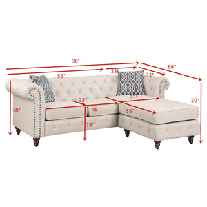 Waldina Reversible Sectional Sofa in Beige Fabric LV00643