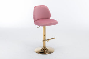 Swivel Bar Stools Chair Set of 2 Modern Adjustable Counter Height Bar Stools; Velvet Upholstered Stool with Tufted High Back & Ring Pull for Kitchen ; Chrome Golden Base; Pink