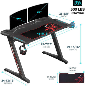 EUREKA ERGONOMIC Z1-S Gaming Desk 44.5" Z Shaped Office PC Computer Gaming Desk Gamer Tables Pro with LED Lights Controller Stand Cup Holder Headphone