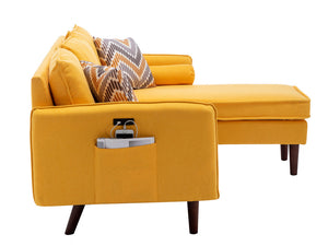 Mia Yellow Sectional Sofa Chaise with USB Charger & Pillows