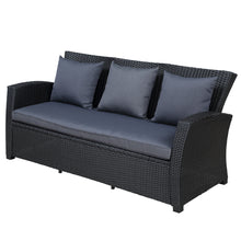 Load image into Gallery viewer, Outdoor Patio Furniture Set 4-Piece Conversation Set Black Wicker Furniture Sofa Set with Dark Grey Cushions