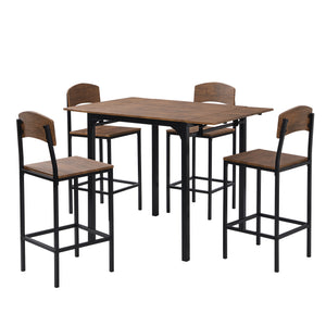 TOPMAX Farmhouse 5-piece Counter Height Drop Leaf Dining Table Set with Dining Chairs for 4; Black Frame+Brown Tabletop