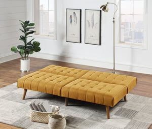 Mustard Color Modern Convertible Sofa 1pc Set Couch Polyfiber Plush Tufted Cushion Sofa Living Room Furniture Wooden Legs