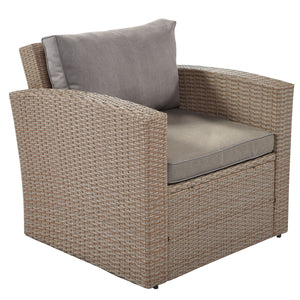 Outdoor Patio Furniture Set 4-Piece Conversation Set Wicker Furniture Sofa Set with Grey Cushions