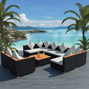 9 Piece Garden Lounge Set with Cushions Poly Rattan Black {2Left Only }