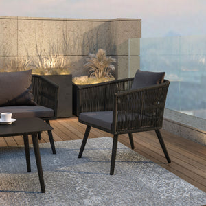 Kierra All-Weather 4-Piece Woven Conversation Set with Zippered Removable Cushions & Metal Coffee Table