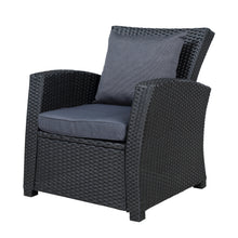 Load image into Gallery viewer, Outdoor Patio Furniture Set 4-Piece Conversation Set Black Wicker Furniture Sofa Set with Dark Grey Cushions