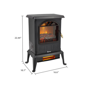 Electric Fireplace Stove Space Heater 1500W Portable Freestanding with Thermostat, Realistic Flame Logs Vintage Design for Corners