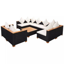 Load image into Gallery viewer, 9 Piece Garden Lounge Set with Cushions Poly Rattan Black {2Left Only }