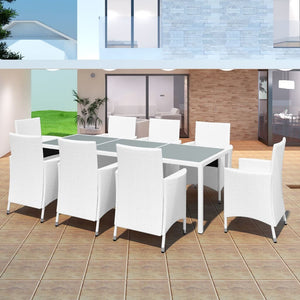 9 Piece Outdoor Dining Set Poly Rattan Cream White