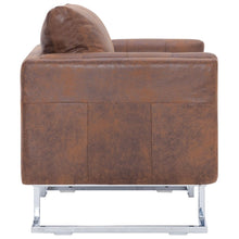 Load image into Gallery viewer, Cube Armchair Brown Faux Suede Leather