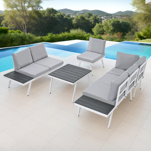 Aluminum Patio Furniture Set, Modern Garden Sectional Sofa Set with End Tables.