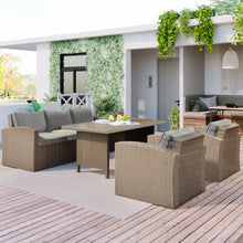 Load image into Gallery viewer, Outdoor Patio Furniture Set 4-Piece Conversation Set Wicker Furniture Sofa Set with Grey Cushions
