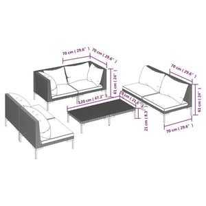 7 Piece Patio Lounge Set with Cushions Poly Rattan Dark Gray