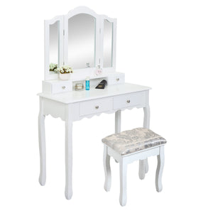 Four-drawing three-mirror dressing table-white
