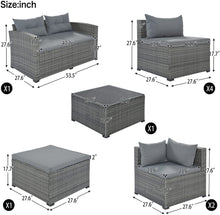 Load image into Gallery viewer, 9-piece Outdoor Patio Sofa Set Backyard, Porch and Poolside, Gray wicker