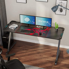 Load image into Gallery viewer, EUREKA ERGONOMIC Z60 Gaming Desk 60 inch Computer Desk Z Shaped Large PC Tables with RGB LED Lights Mouse Pad for E-Sport Racing Gamer Pro Home Office