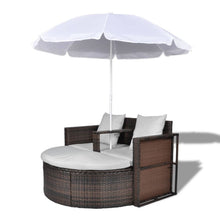 Load image into Gallery viewer, Garden Bed with Parasol Brown Poly Rattan