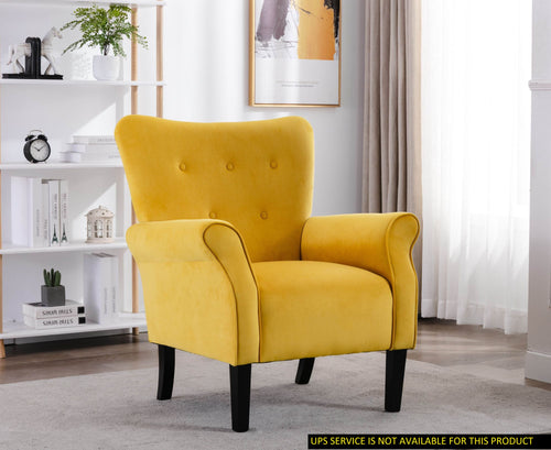Stylish Living Room Furniture 1pc Accent Chair Yellow Fabric Button-Tufted Back Rolled-Arms Black Legs Modern Design Furniture