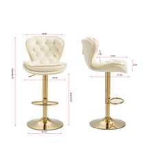 Load image into Gallery viewer, Set of 2 Bar Stools,with Chrome Footrest and Base Swivel Height Adjustable Mechanical Lifting Velvet + Golden Leg Simple Bar Stool-cream