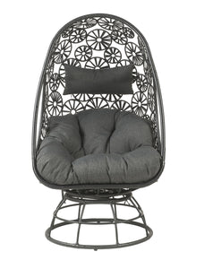 Hikre Patio Lounge Chair &amp; Side Table; Clear Glass; Charcaol Fabric &amp; Black Wicker 45113