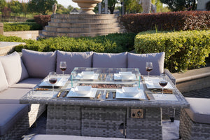 5-Piece Gray Outdoor Sofa Set with Fire Pit Table .