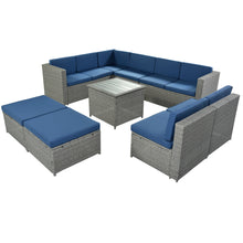Load image into Gallery viewer, 9 Piece Rattan Sectional Seating Group with Cushions and Ottoman, Patio Furniture Sets, Outdoor Wicker Sectional