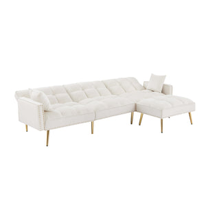 Modern Velvet Upholstered Reversible Sectional Sofa Bed ; L-Shaped Couch with Movable Ottoman For Living Room.