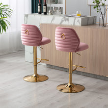 Load image into Gallery viewer, Swivel Bar Stools Chair Set of 2 Modern Adjustable Counter Height Bar Stools; Velvet Upholstered Stool with Tufted High Back &amp; Ring Pull for Kitchen ; Chrome Golden Base; Pink