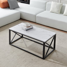 Load image into Gallery viewer, Modern Sturdy rectangle coffee table,Black metal frame with marble color top-43.3&quot;