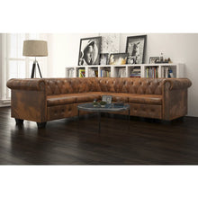 Load image into Gallery viewer, Chesterfield Corner Sofa 5-Seater Brown Faux Leather